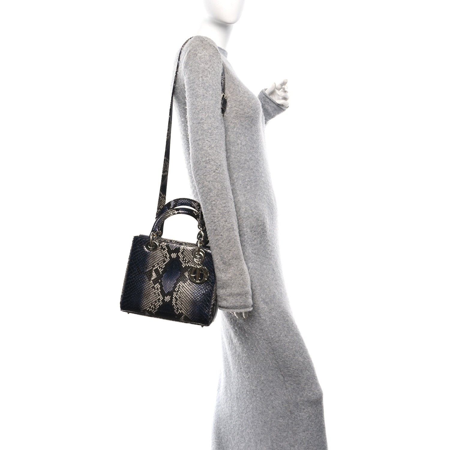 Snakeskin Small Lady Dior Bleu Multicolor