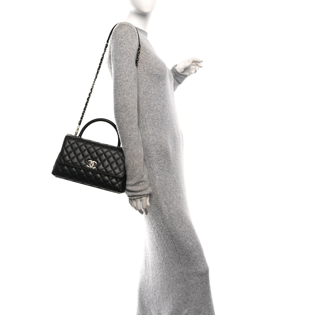 Caviar Quilted Small Coco Handle Flap Black