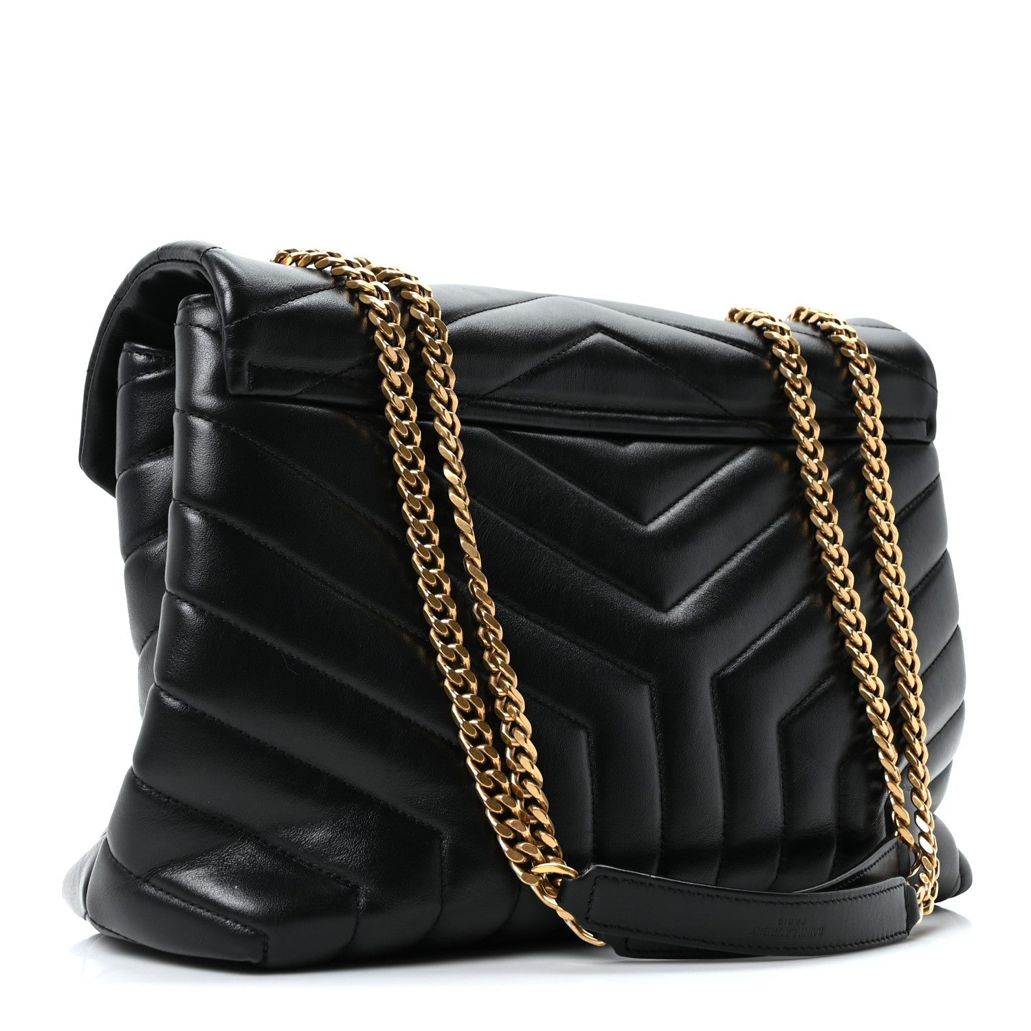 Calfskin Y Quilted Monogram Medium Loulou Chain Satchel Black