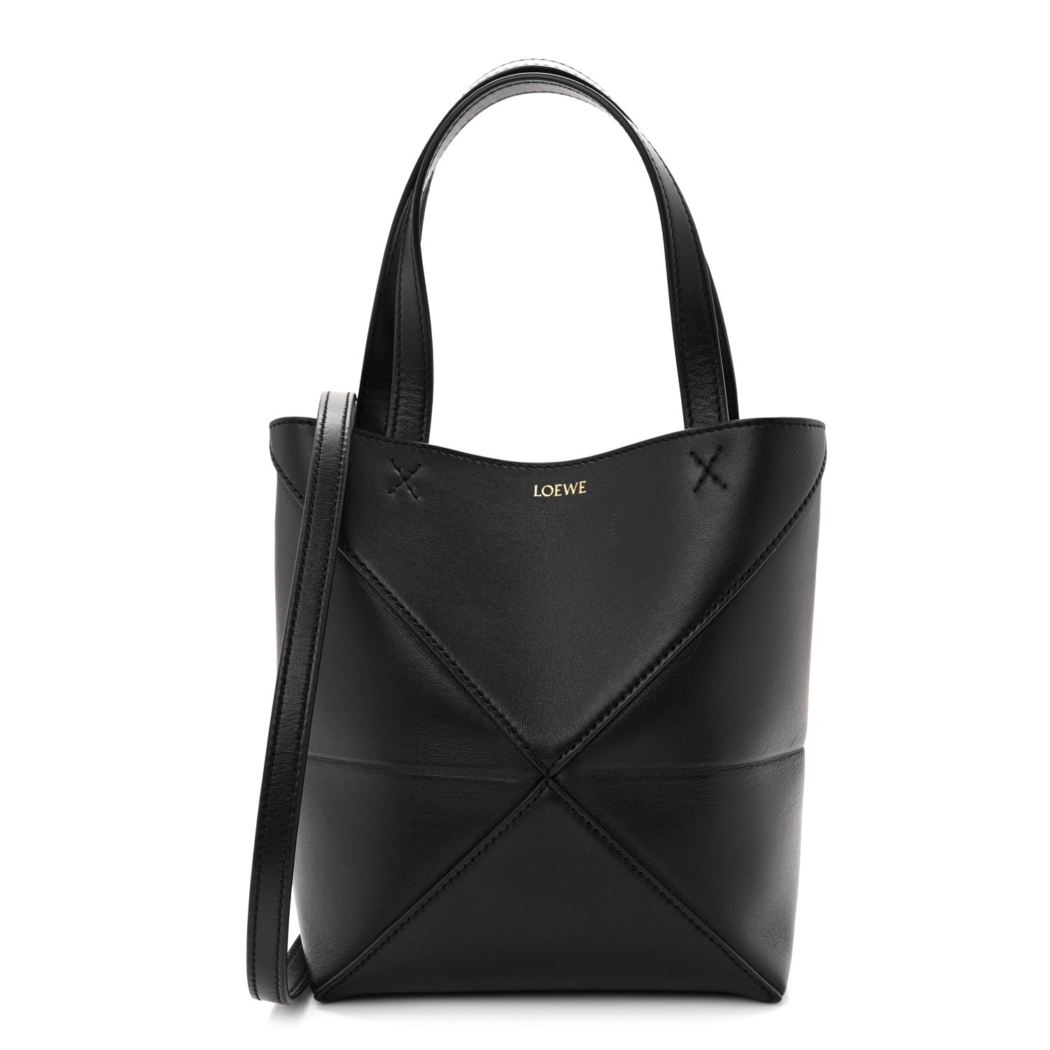 Shiny Calfskin Mini Puzzle Fold Tote Black