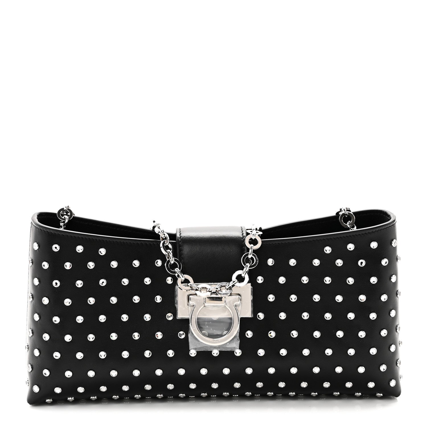 Calfskin Studded Trifolio Shoulder Bag Black