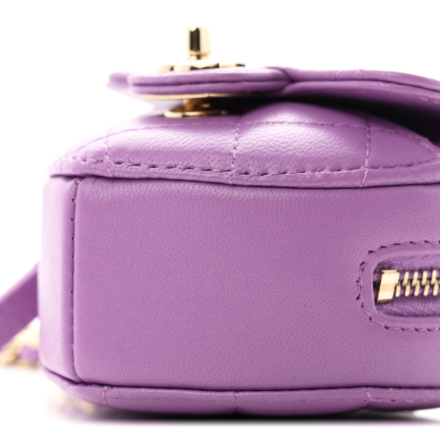 Lambskin Quilted CC In Love Heart Waist Belt Bag With Chain Purple