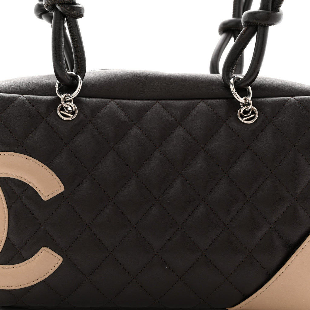 Calfskin Quilted Cambon Large Bowler Brown Beige