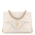 Caviar Quilted Flap  Holder On Chain White