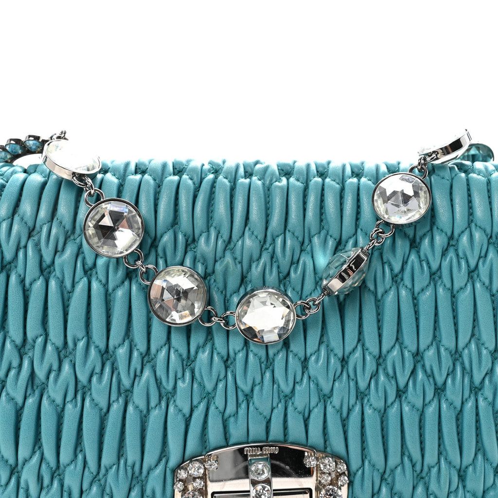 Nappa Matelasse Crystal Flap Clutch Turchese
