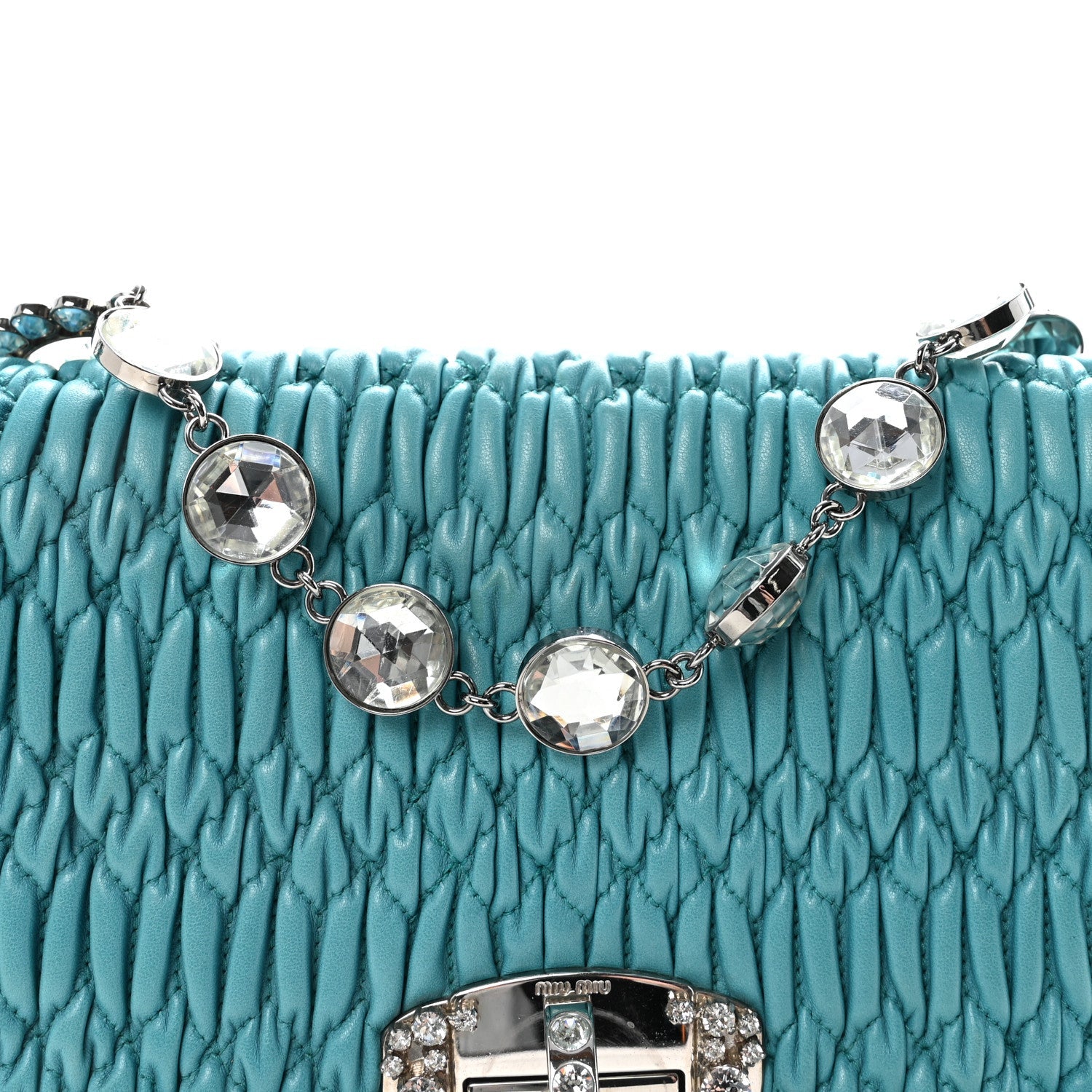 Nappa Matelasse Crystal Flap Clutch Turchese