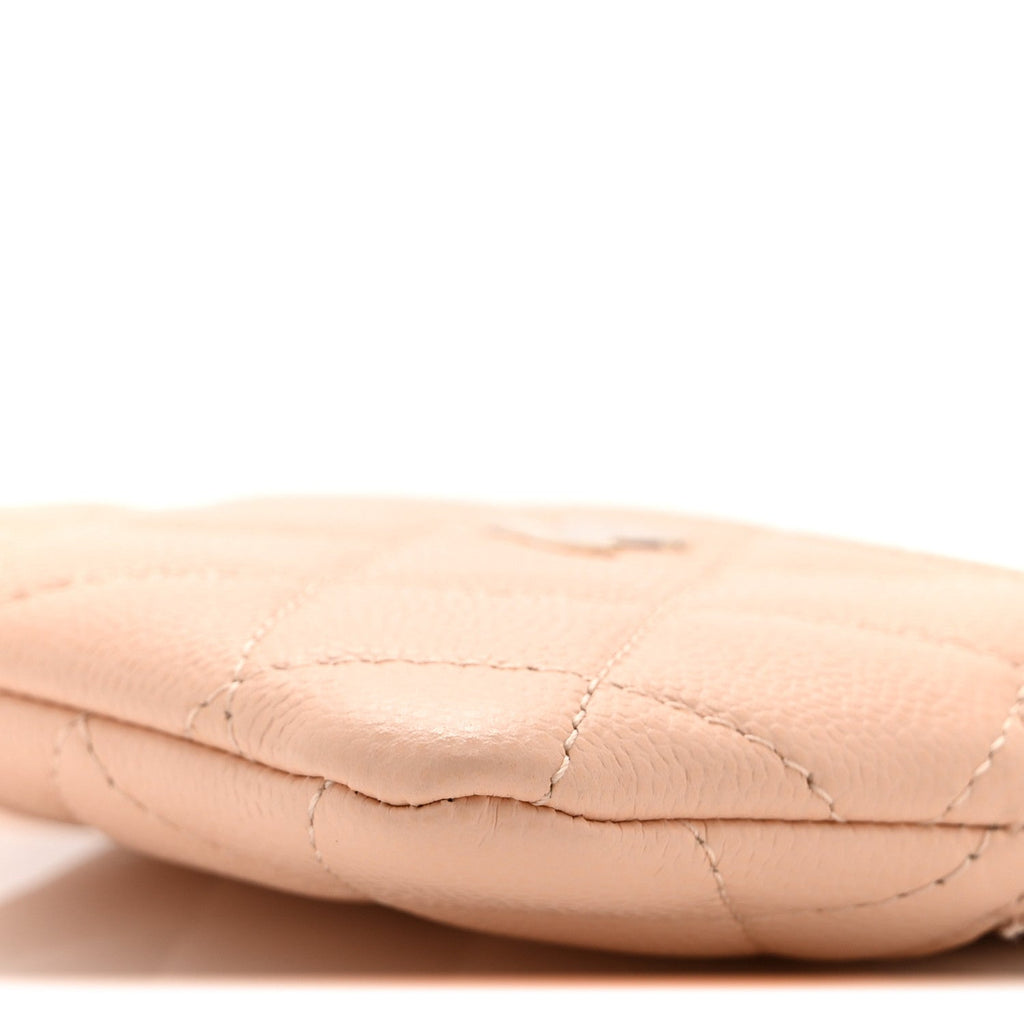 Caviar Quilted Zip  Holder Wallet Light Beige