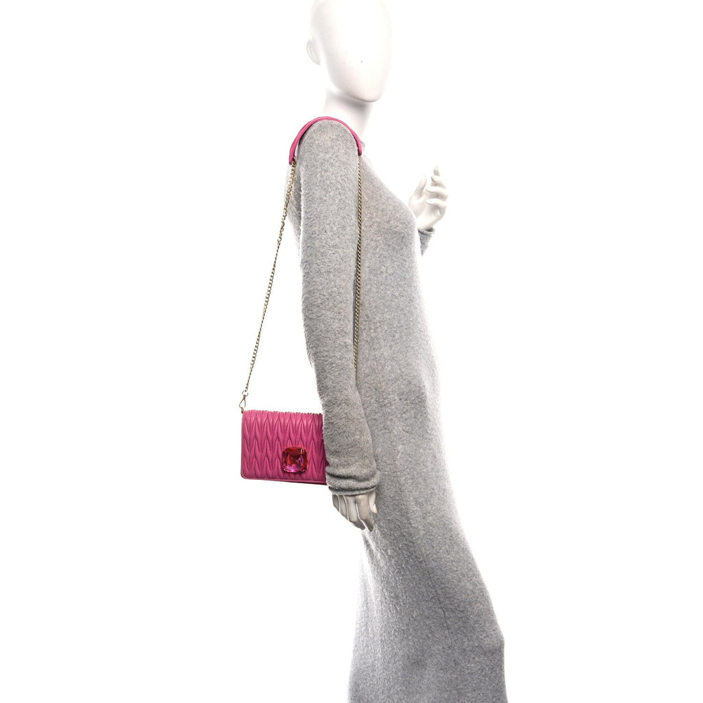 Nappa Matelasse Crystal Wallet On Chain  Fuxia