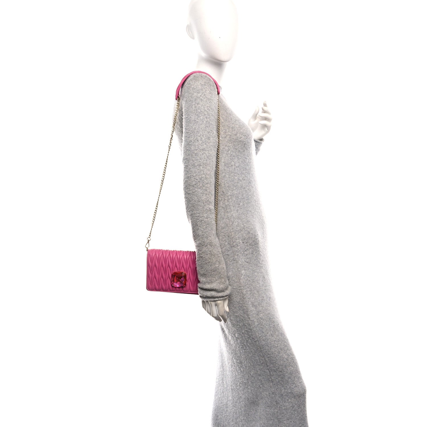 Nappa Matelasse Crystal Wallet On Chain  Fuxia