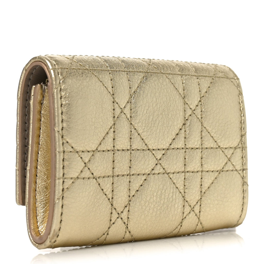 Metallic Lambskin Cannage My Dior Glycine Wallet Gold