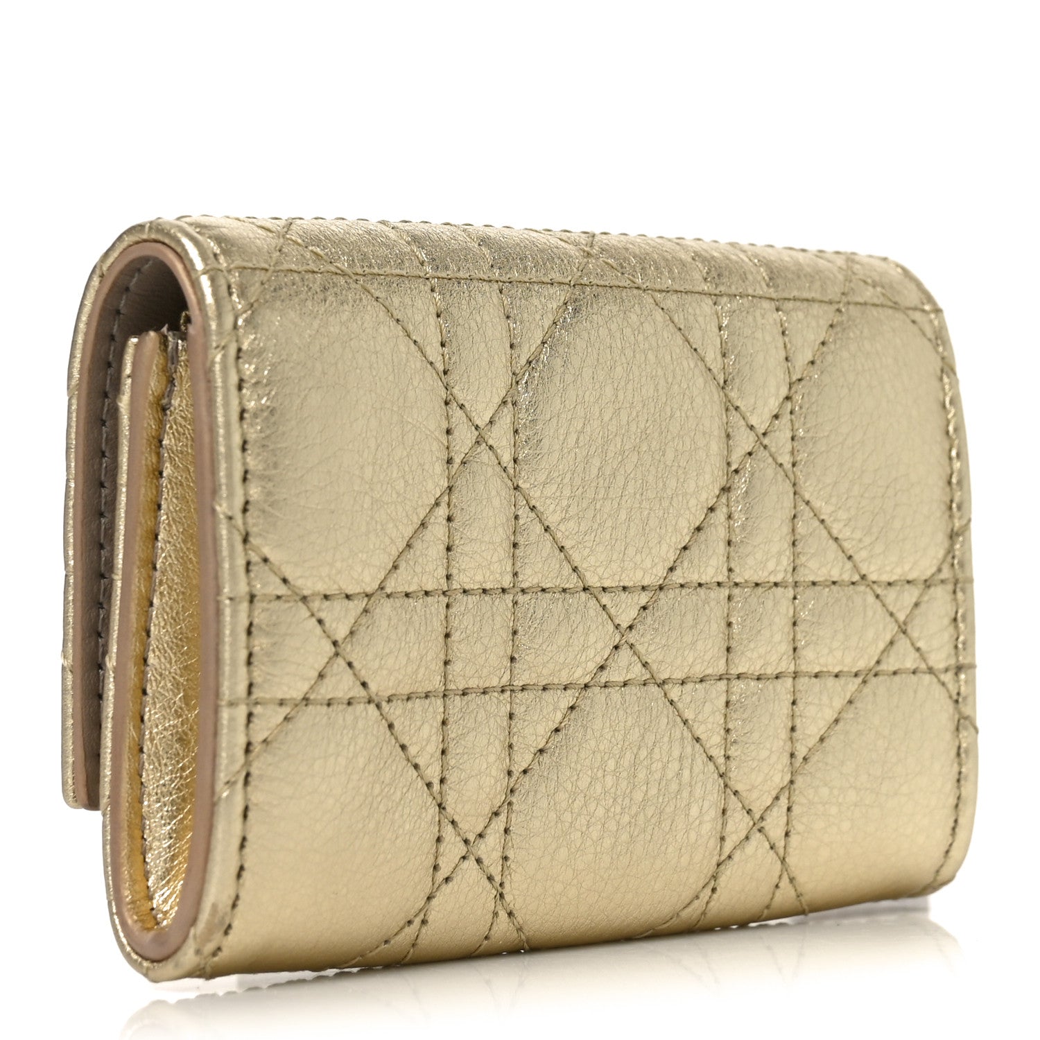 Metallic Lambskin Cannage My Dior Glycine Wallet Gold