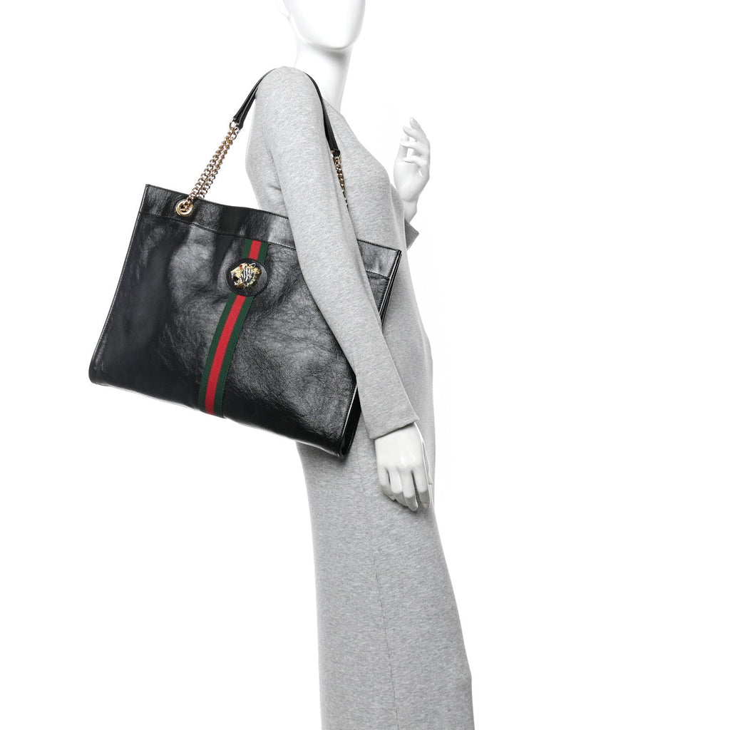Calfskin Large Rajah Chain Tote Black