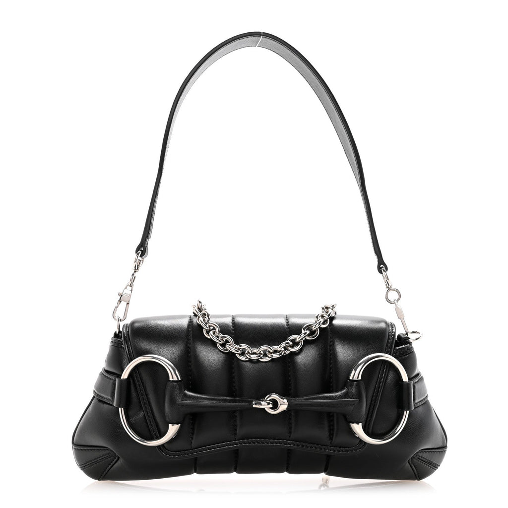 Nappa Vertical Matelasse Small Maxi Horsebit Chain Shoulder Bag Black