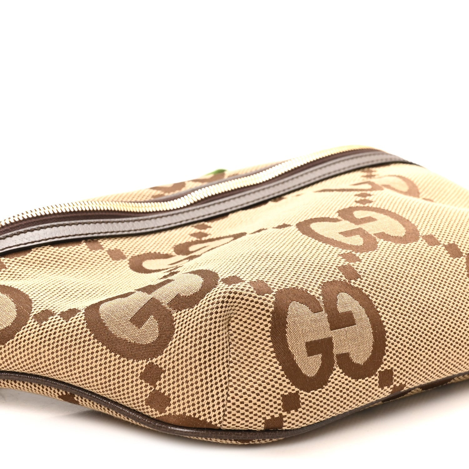 Monogram Jumbo GG Textured Dollar Calfskin Web Belt Bag Camel Ebony New Acero