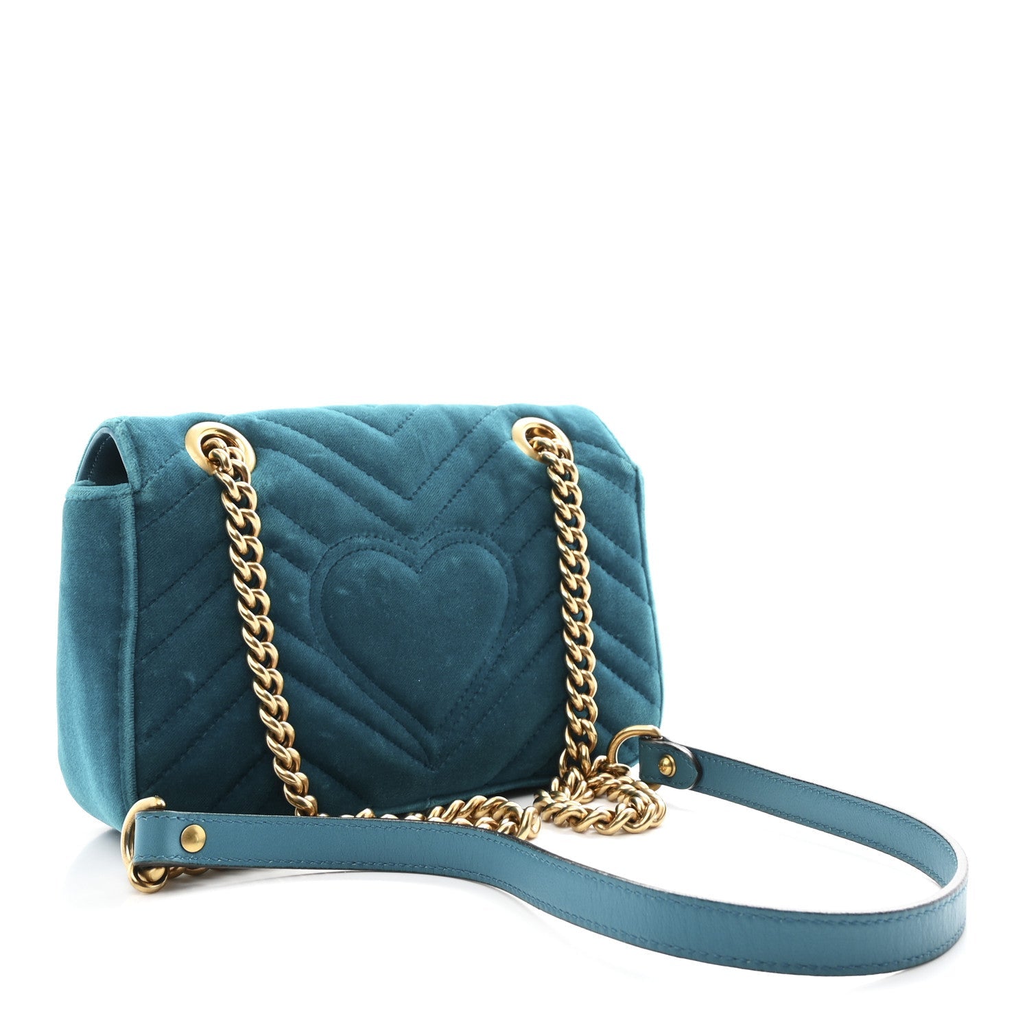 Velvet Matelasse Mini GG Marmont Shoulder Bag Pavone Cyan