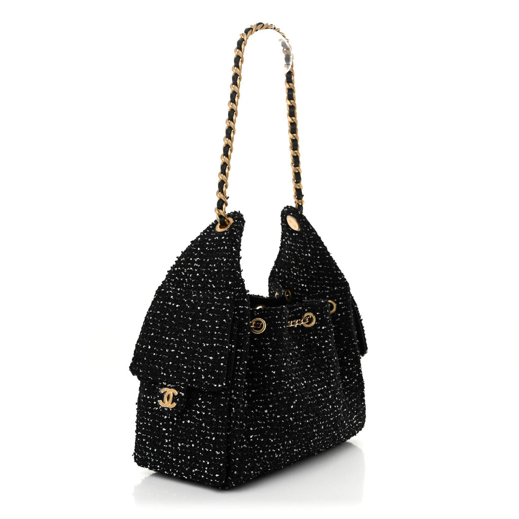 Tweed Quilted Small Chanel 25 Handbag Black