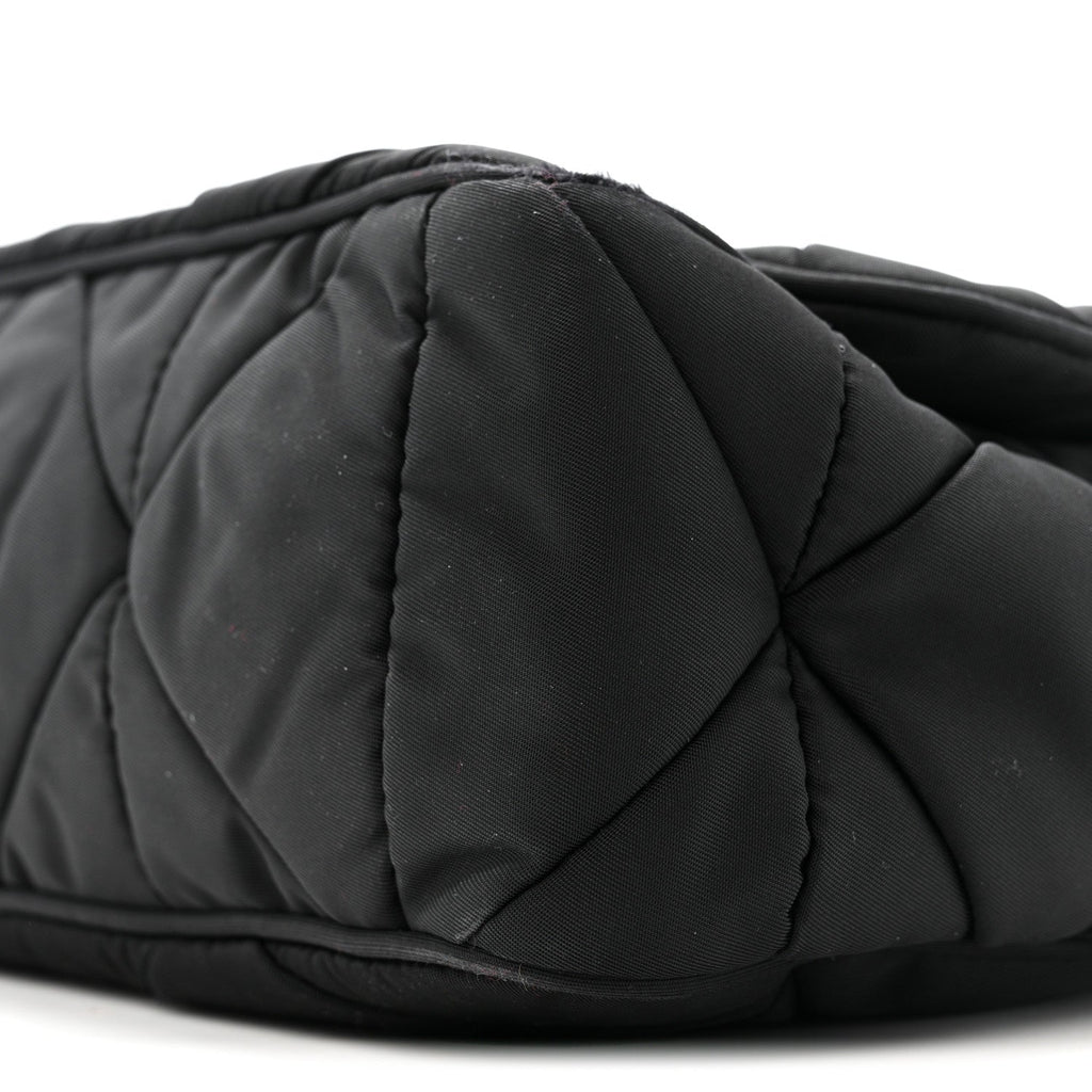 Re-Nylon Quilted Padded Flap Shoulder Bag Black