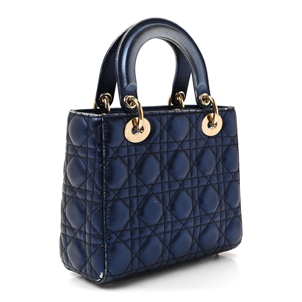 Metallic Lambskin Cannage Small My ABCDior Lady Dior Blue