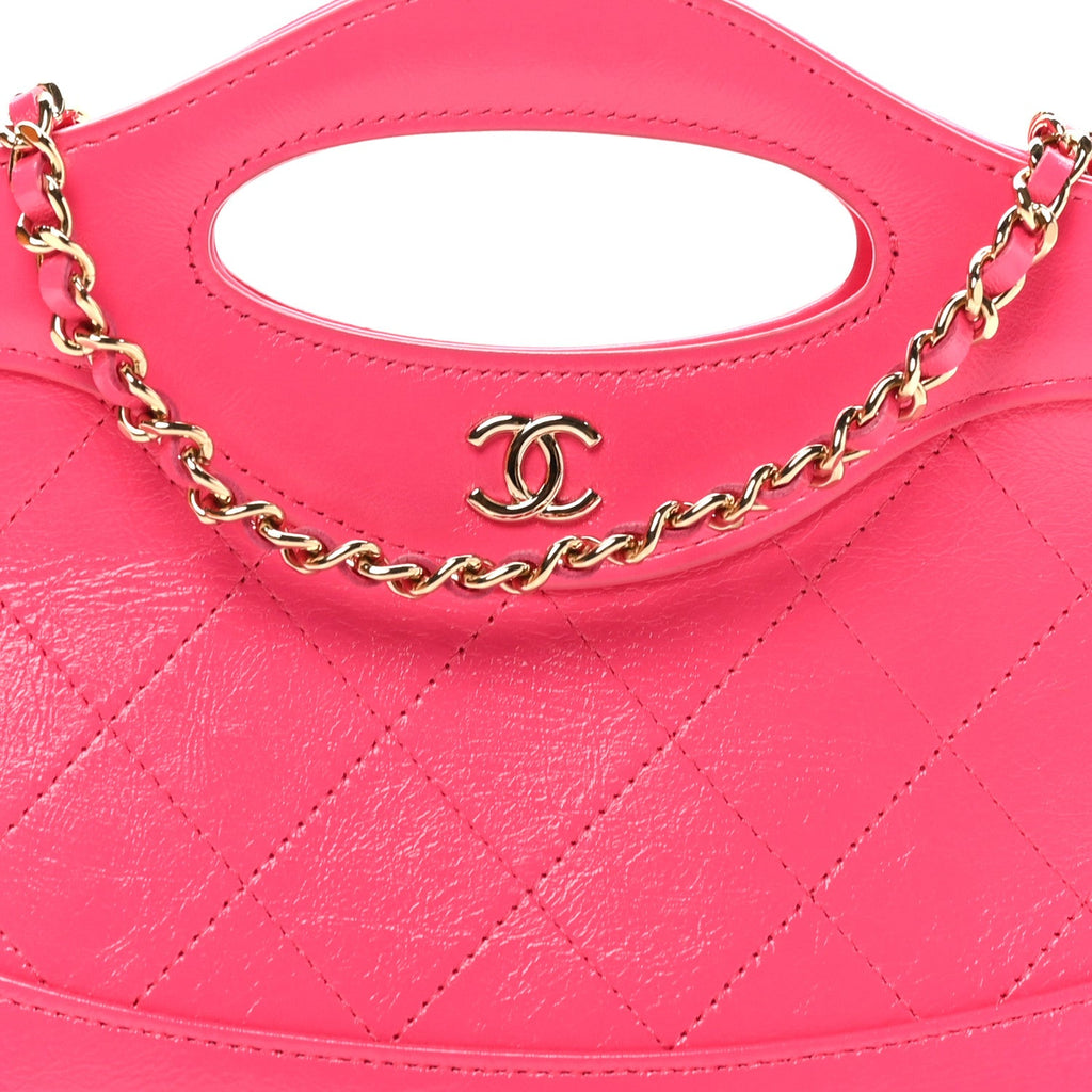 Shiny Crumpled Calfskin Quilted Nano 31 Shopping Bag Pink