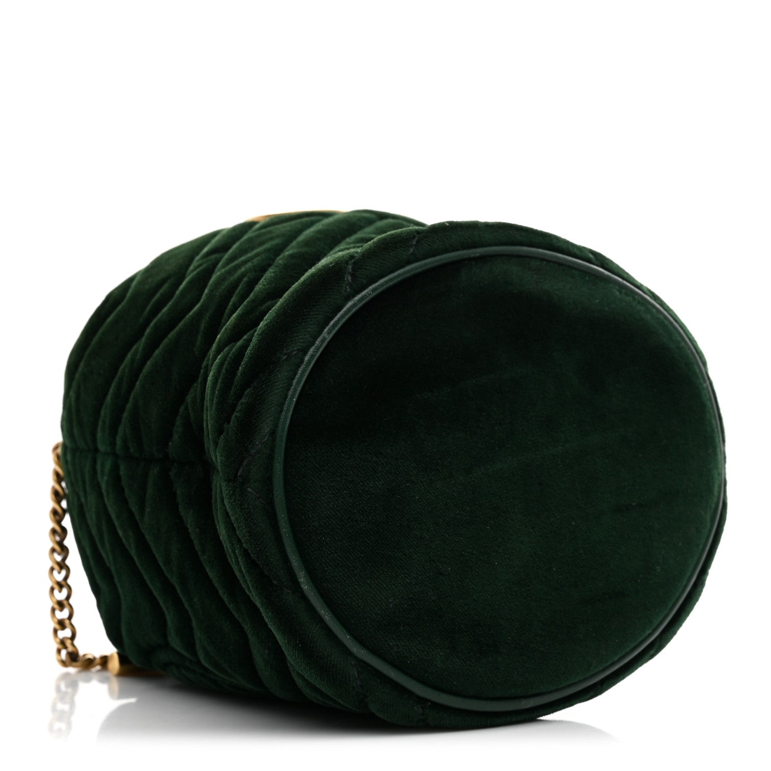 Velvet Matelasse Mini GG Marmont 2.0 Bucket Bag Dark Green