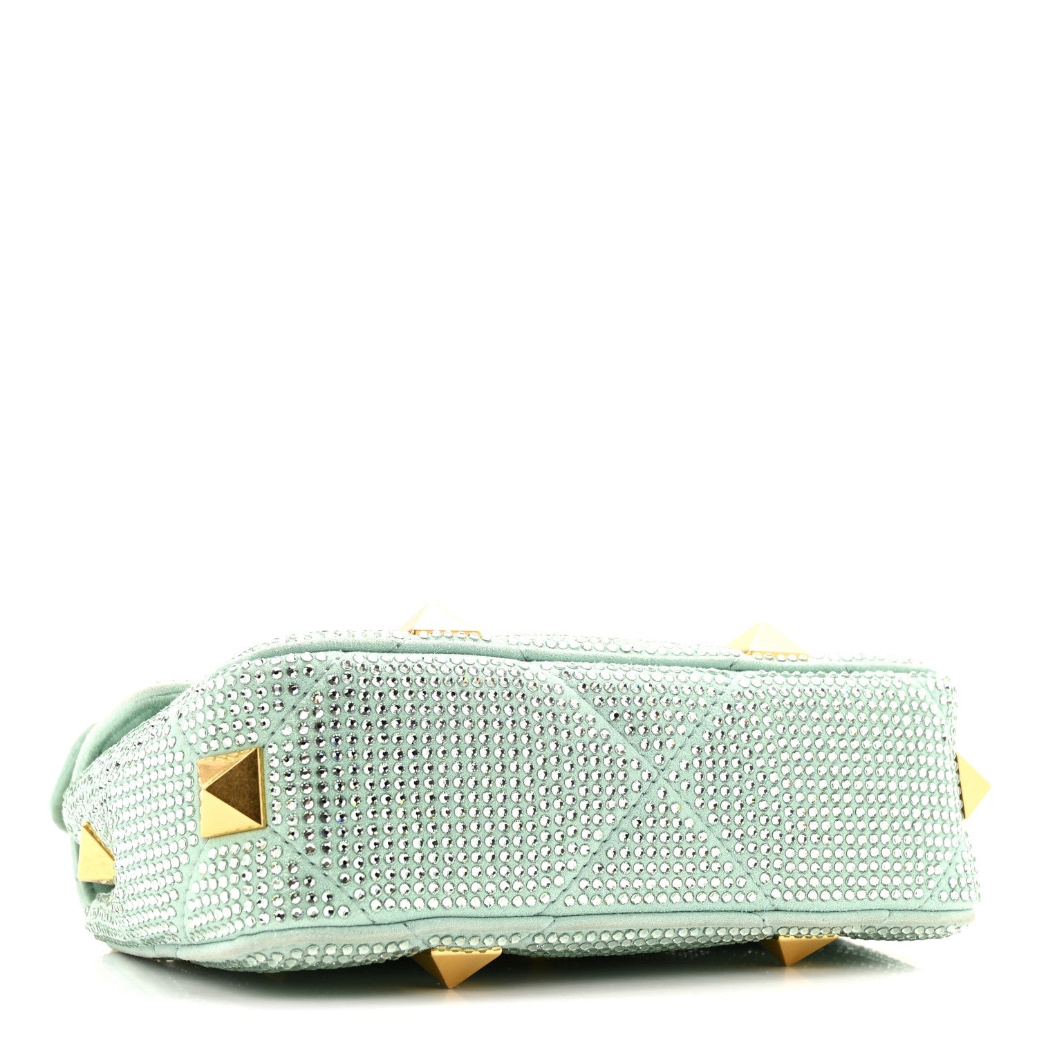 Crystal Suede Small Roman Stud Shoulder Bag Green