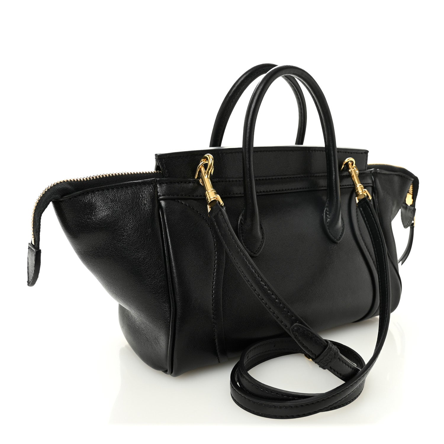 Supple Shiny Lambskin Little New Luggage Black