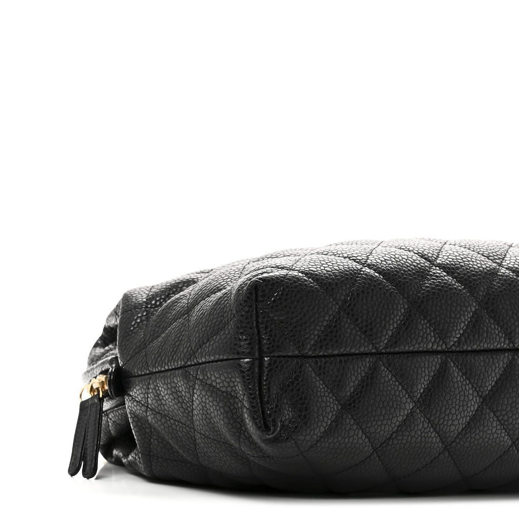 Shiny Caviar Quilted Large Bowling Bag Black