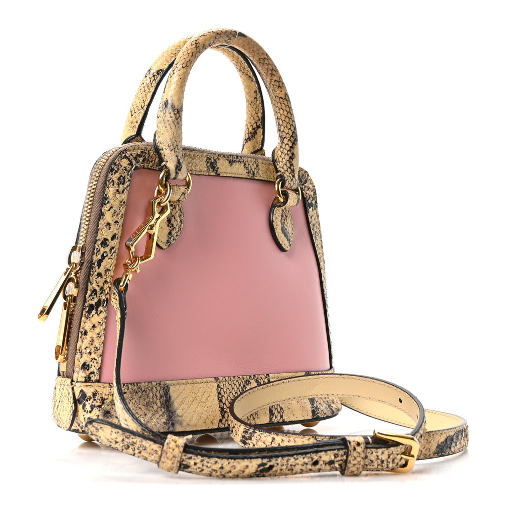 Snakeskin Boarded Plutone Calfskin Mini Horsebit 1955 Top Handle Bag Wild Rose Beige