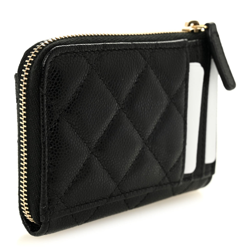 Caviar Quilted Flap Zip  Holder Black