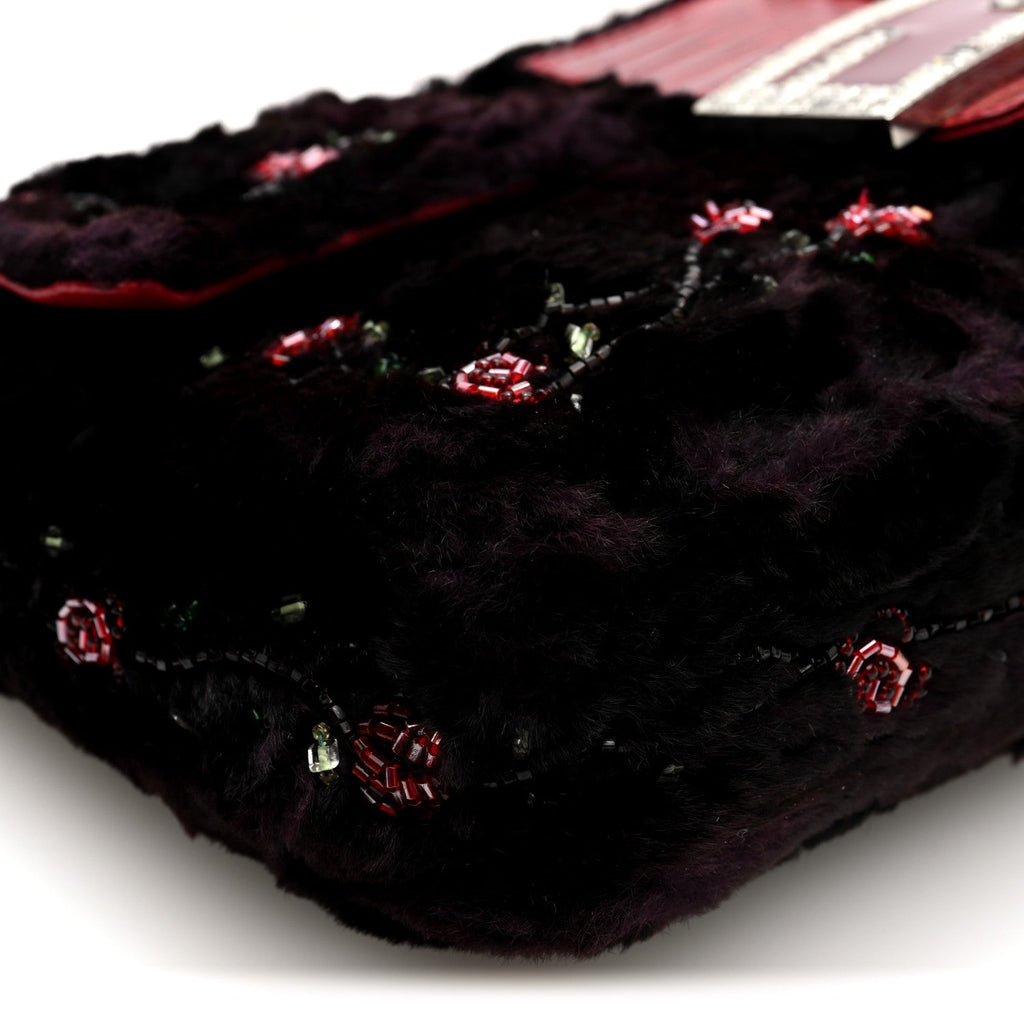Rabbit Fur Lizard Crystal Beaded Rose Baguette Brown Red
