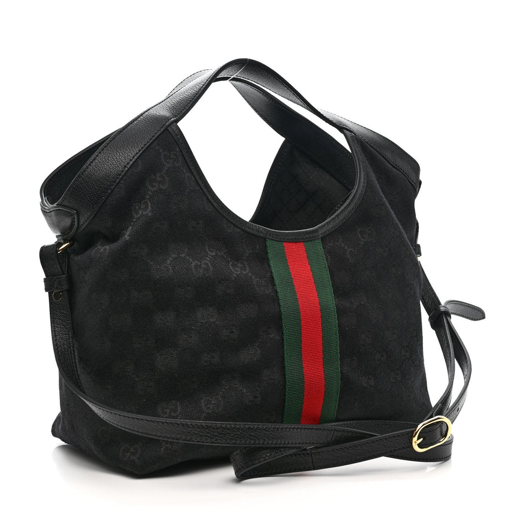 Denim GG Monogram Web Small Giglio Tote Black