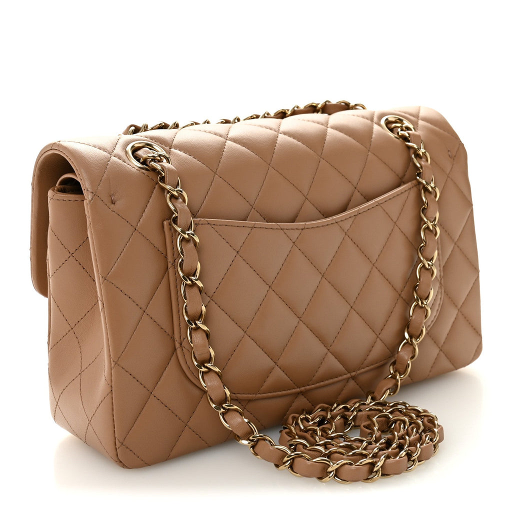Lambskin Quilted Small Double Flap Brown