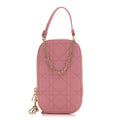 Lambskin Cannage Lady Dior Phone Holder Deep Nude