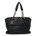 Calfskin Chevron Quilted Surpique Tote Black