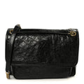 Crinkled Calfskin Matelasse Monogram Medium Niki Chain Satchel Black
