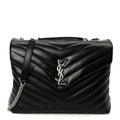 Calfskin Y Quilted Monogram Medium Loulou Chain Satchel Black