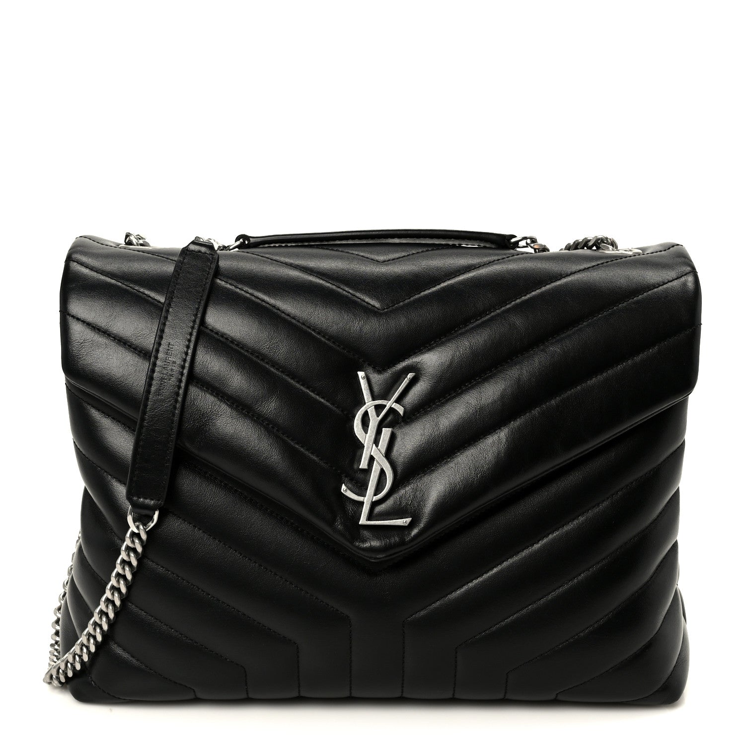 Calfskin Y Quilted Monogram Medium Loulou Chain Satchel Black