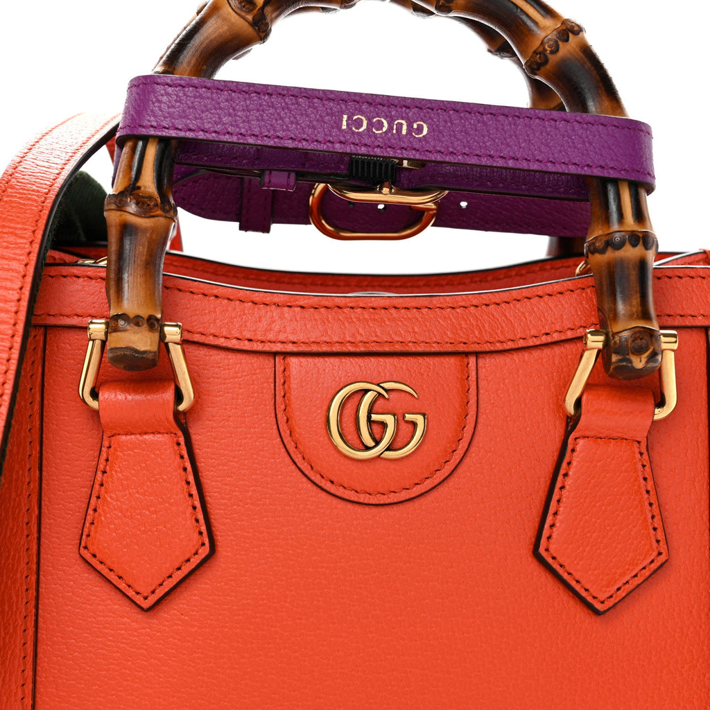 Textured Dollar Calfskin Web Mini Diana Tote Bag Deep Orange Spicy Cyclamin
