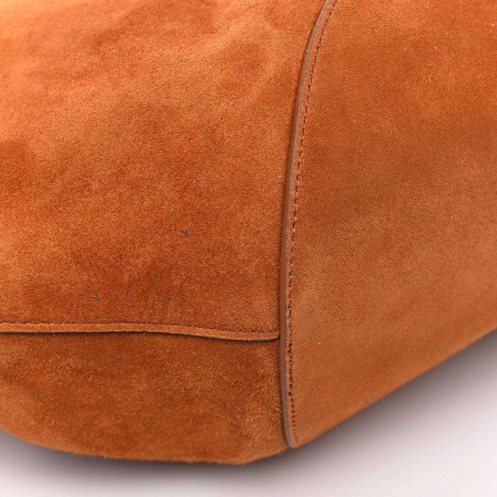Suede Calfskin Medium Lotus Tote Caramel