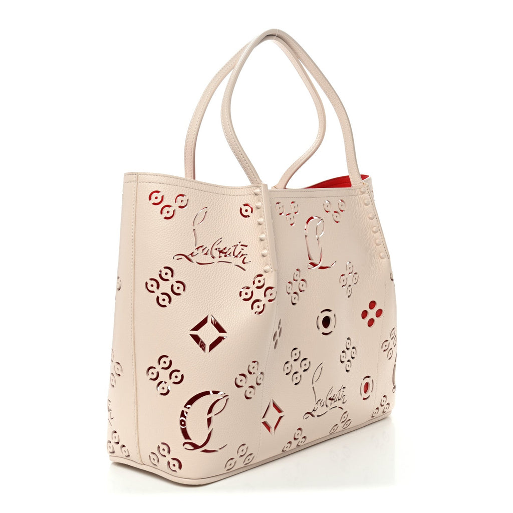 Calfskin Perforated Loubinthesky Spikes Large Cabarock Tote Leche