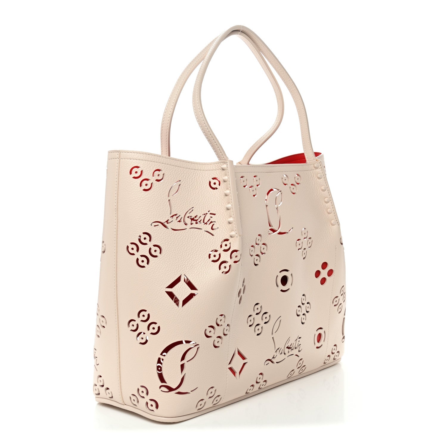 Calfskin Perforated Loubinthesky Spikes Large Cabarock Tote Leche