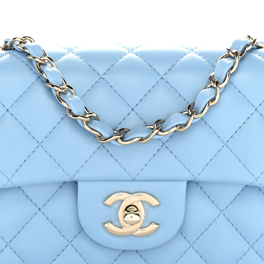 Lambskin Quilted Mini Rectangular Flap Light Blue