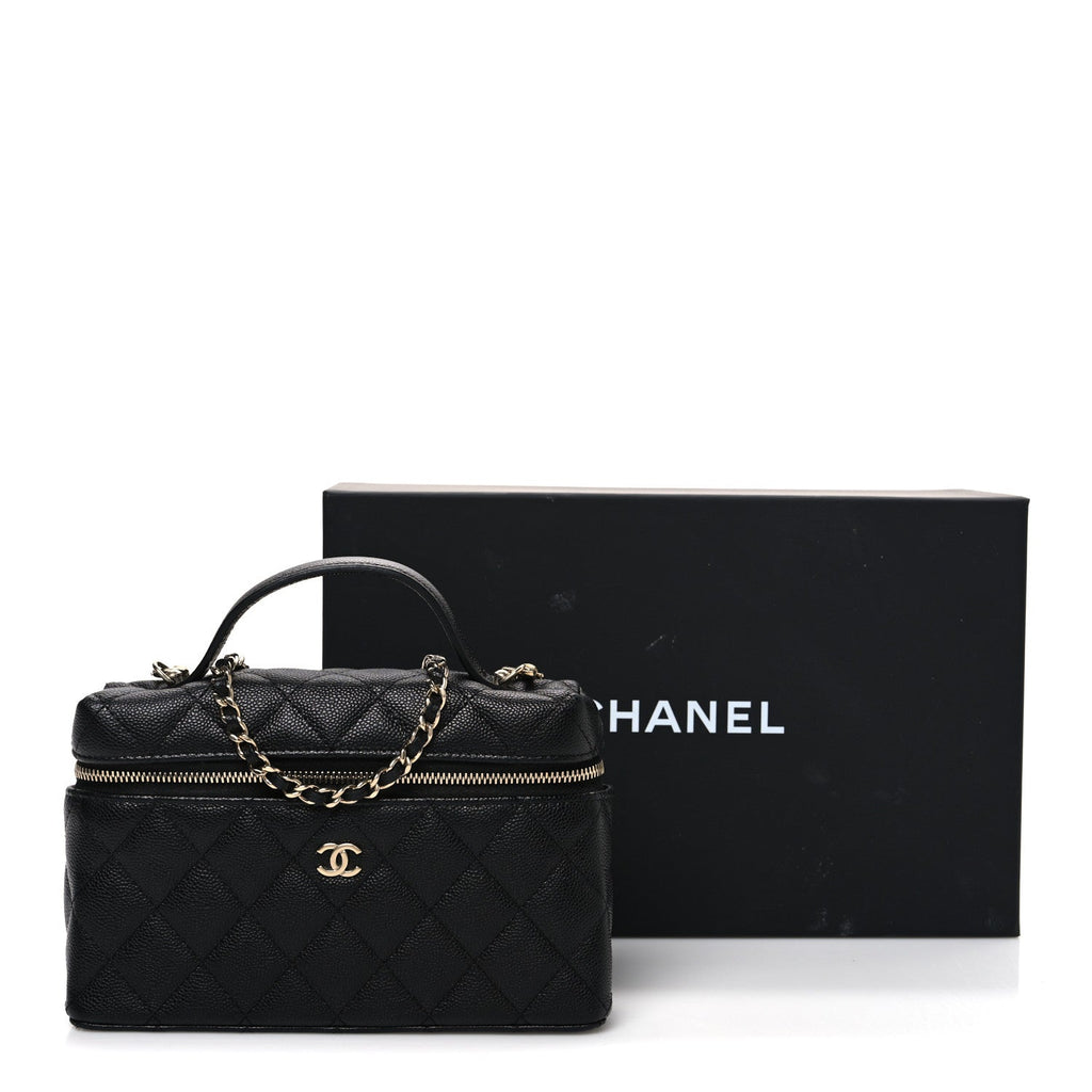 Caviar Quilted Top Handle Slim Vanity With Chain Black