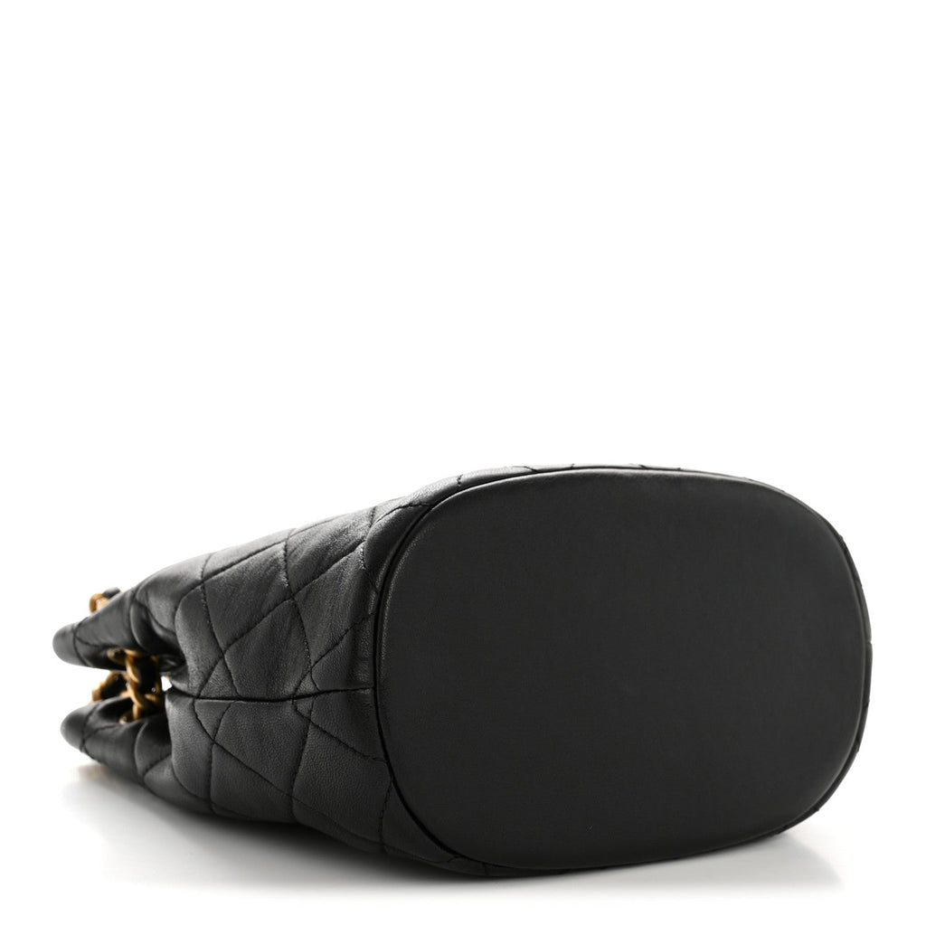 Lambskin Quilted Chaine Lettre Small Bucket Bag Black