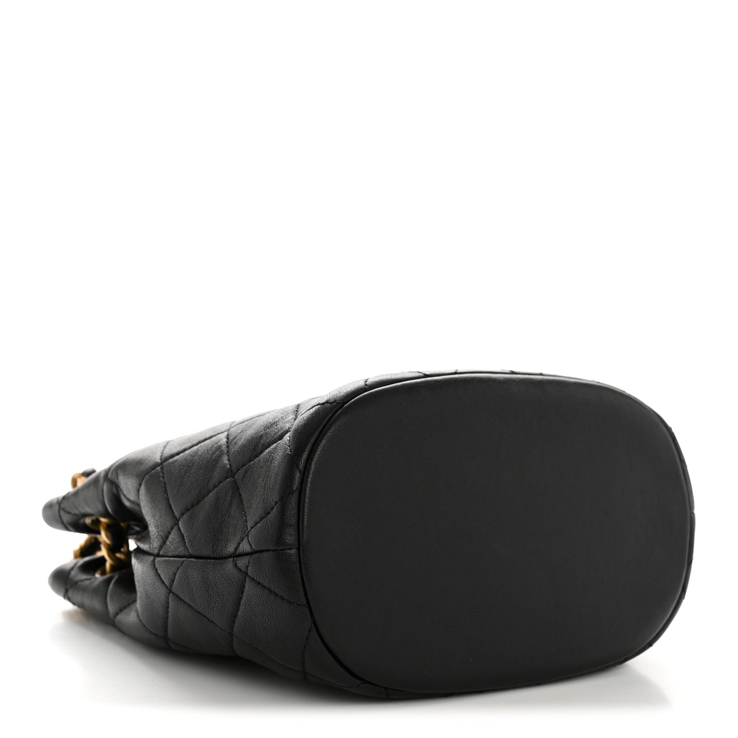 Lambskin Quilted Chaine Lettre Small Bucket Bag Black