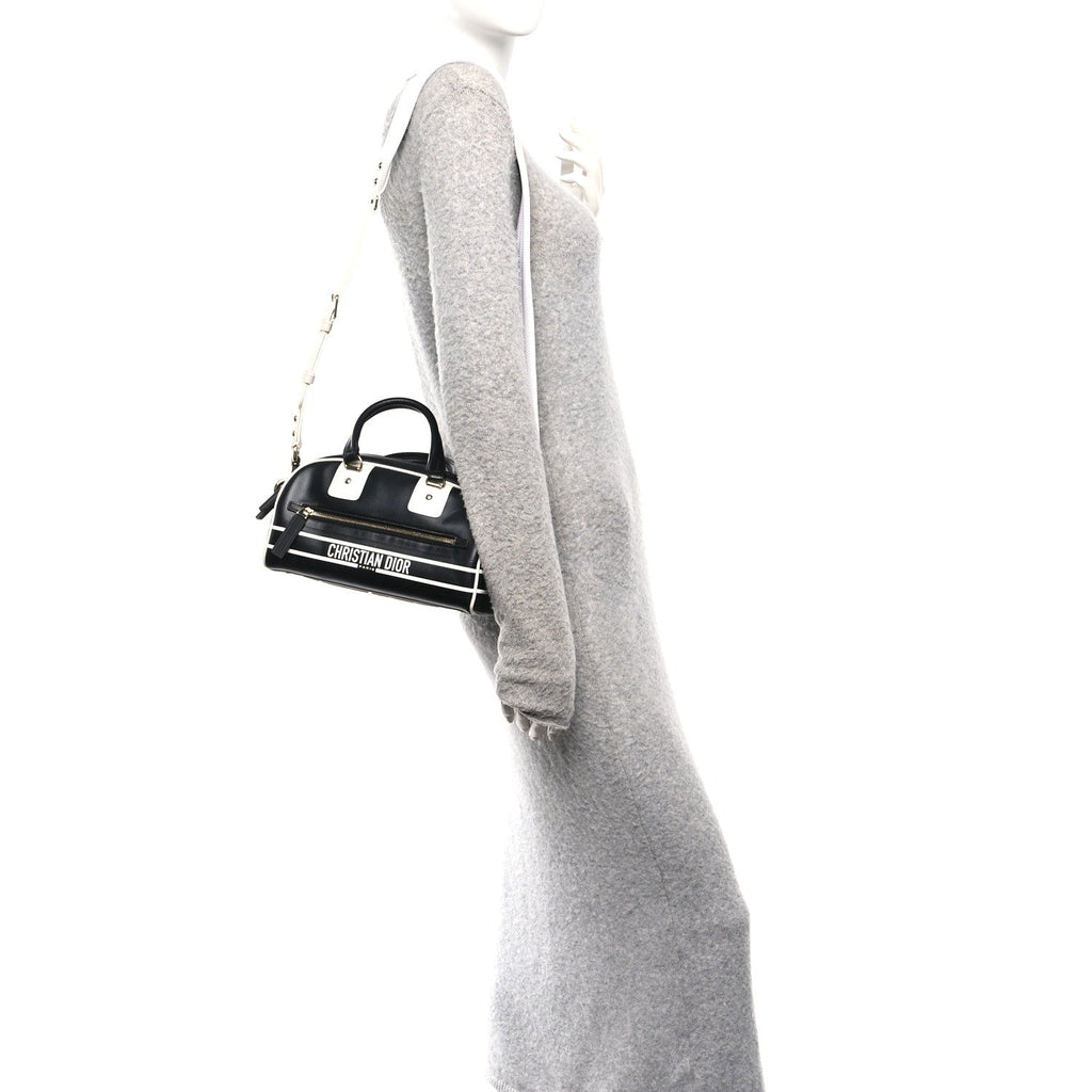 Calfskin Small Dior Vibe Zip Bowling Bag Black White