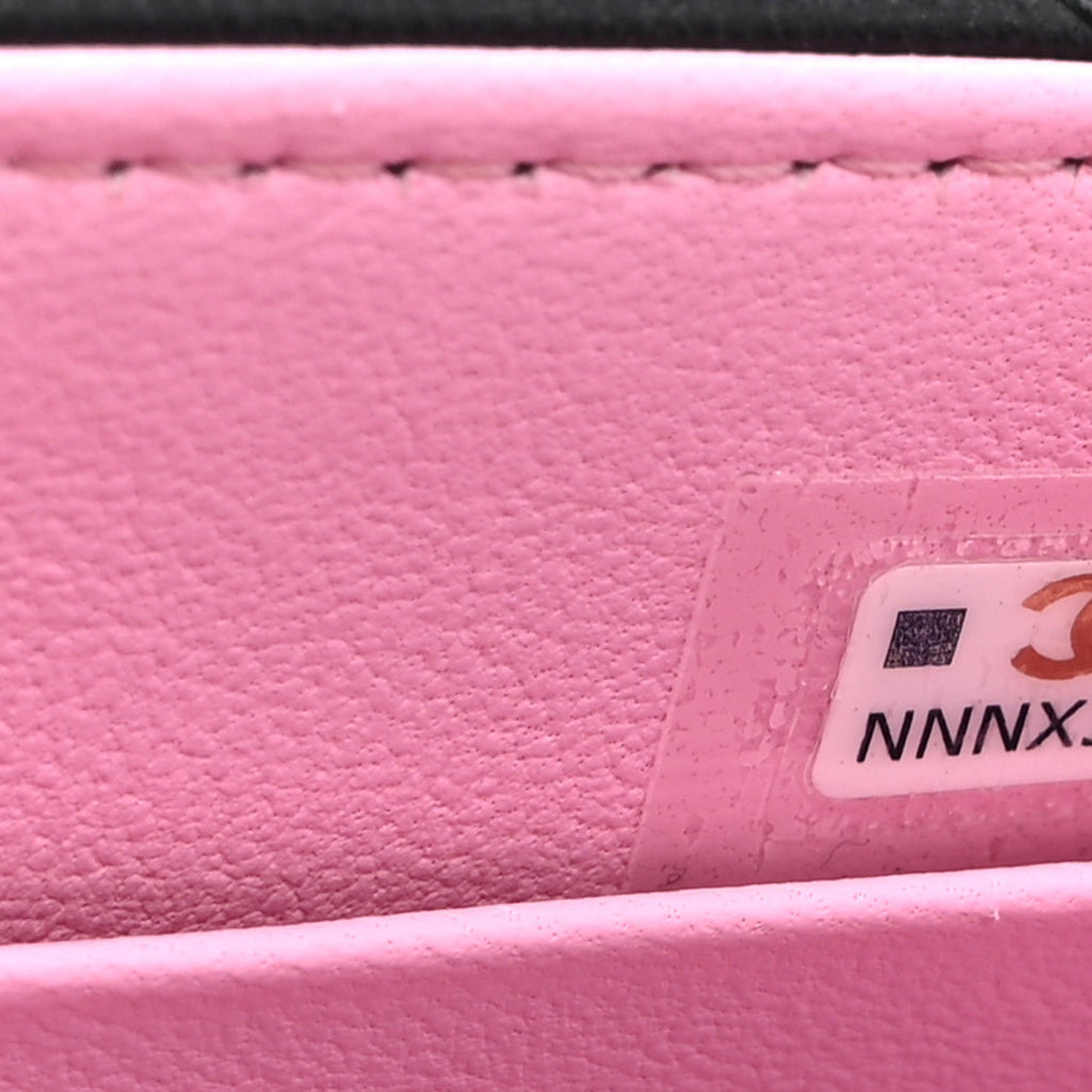 Lambskin Quilted Bi-Color Top Handle Clutch With Chain Black Pink