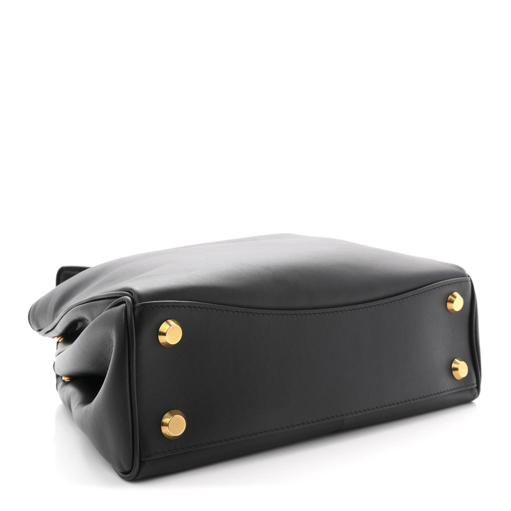 Natural Smooth Calfskin Small Rodeo Top Handle Handbag Black