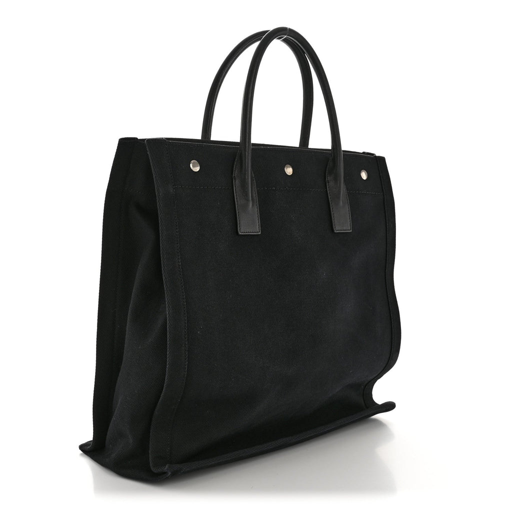 Linen Calfskin Rive Gauche North South Tote Black