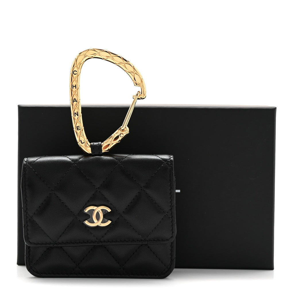 Lambskin Quilted CC Hook  Holder Black